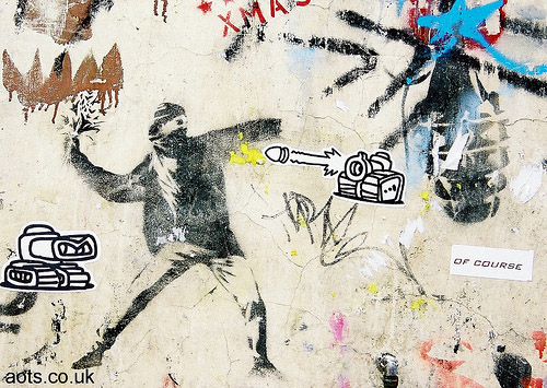 Banksy Rioter with flowers - Love is in the air